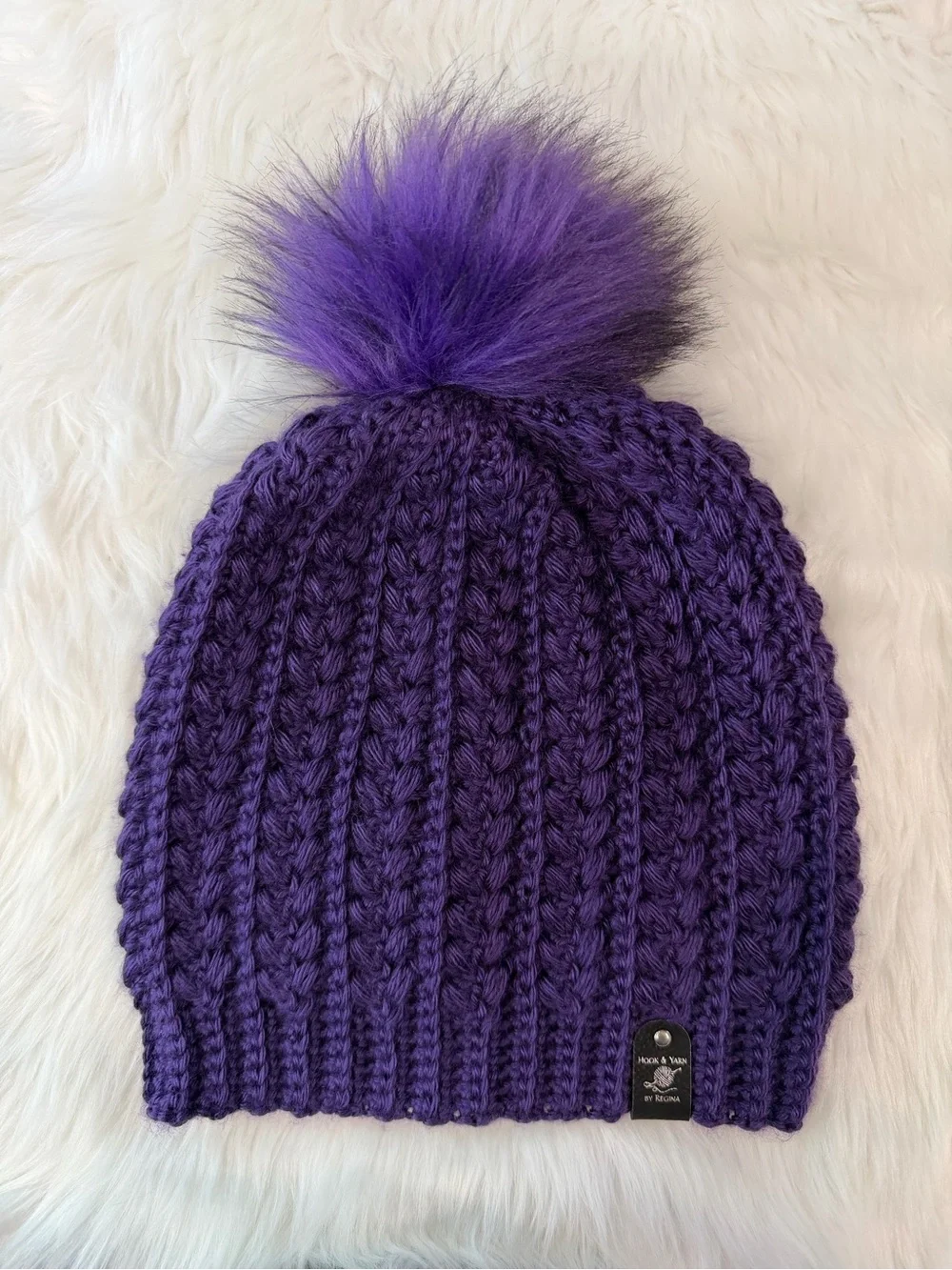 Purple with Pom Pom Crochet Beanie